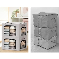 Cutie de Depozitare, Flippy, cu 3 Ferestre cu Fermoar Bidirectional, Cadru din Otel, Impermeabil, 38L, 42 x 30 x 30 cm, Gri