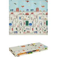 Covoras pentru Copii, Flippy, cu 2 Fete, Model Trafic/Girafe, din XPE+PE, Impermeabil, Antiderapant, Protectie Termica, +3 Luni, Pliabil, 180 x 200 x 1 cm, Multicolor