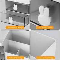 Cutie de Depozitare pentru Birou, Flippy, Pentru Makeup, Papetarie, Organizator Cosmetice, 2 Sertare si Compartimente Multiple, Model Iepuras, Plastic, 27.5x15.5x12 cm, Alb