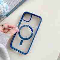 Husa MagSafe pentru Apple iPhone 11, Full Cover, Frosted Acrylic Color Big Hole, Magnetica, Incarcare Wireless, Flippy, Albastru