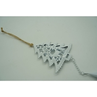 Ornament de brad pom de craciun, Flippy, alb, metal, 20 cm