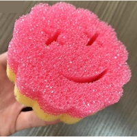 Burete de Vase, Flippy, Rotund, din Burete PU, Model Smiley Face, Doua Fete, 10 x 4 cm, Roz/Galben