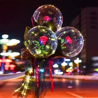 Buchet Decorativ, Flippy, Trandafir in Balon cu Lumini Led, Diametru 35 cm, 2 x Baterii AA (neincluse), Rosu/Negru