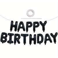 Set 25 de Baloane din Folie Metalizata si Latex, Flippy, Figurine 2 Stele, 4 Baloane Confetti, 13 Litere, 6 Latex, Model Happy Birthday, Tema Aniversare, 40 cm, Ambalaj Individual, Pai Inclus, Umflare cu Aer sau Heliu, Negru