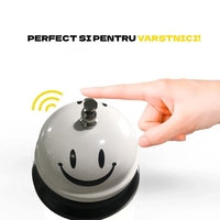 Clopotel Metalic Multifunctional, Flippy, Alb cu Imprimeu Smiley Face, 7.5x7.5x6.5 cm, Receptie, Restaurant, Cafenele