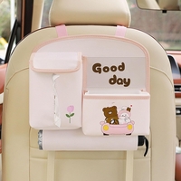 Geanta Multifunctionala de Depozitare, Flippy, pentru Bancheta din Spate a Masinii, Animat, Model Ursuleti, Scris Good Day, Suport Servetele si Telefon, 25x31 cm, Roz
