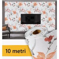 Rola Autoadeziva pentru Perete, Flippy, din Panza, 10 m, Rezistenta la Umezeala, 2.5 mm Grosime, Model Flori, Portocaliu
