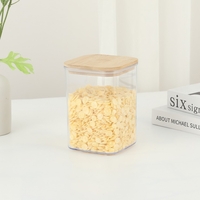 Cutie de Depozitare Alimente, Flippy, Cutie de tip Container, Cutie pentru Cereale, din Plastic, Capac din Bambuc, 10 x 10 x 14 cm, Volum 0.8 L, Transparent