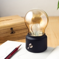 Lampa LED Decorativa sub forma de Bulb, Retro pentru interior, Negru/ Transparent, 5 V, 500 mA, ABS, Lumina Calda, Incarcare USB, Autonimie 12 Ore, Comutator Metalic, Flippy, 11x7x6 cm