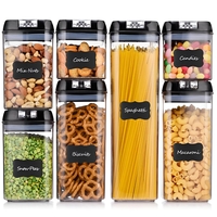Set Cutii de Depozitare a Alimentelor, Flippy, 7 Recipiente, 10 Etichete Reutilizabile, 4 Linguri, pentru Bucatarie, Spatula, Etansare, Fara BPA, Transparente, Capac Negru