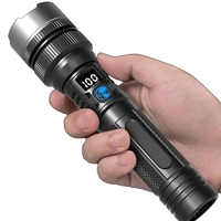 Lanterna LED Lumina Alba, Flippy, Lanterna cu Zoom Telescopic, Baterie externa, din Aluminiu + ABS, 1800 mAh, 17 x 4 x 3 cm, Negru