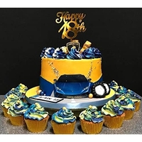 Decoratiune Topper pentru Tort, Flippy, Model Happy18th, Dimensiuni 10 cm, Tematica Majorat, Auriu