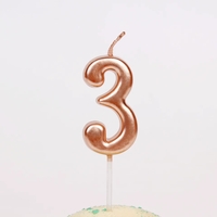 Lumanare de Tort, Flippy, Model Cifra 3, Party, 4.5 x 2.5 cm, din Parafina, Rose Gold