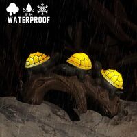 Decoratiune Ornament pentru Gradina, Flippy, Decoratiune pentru Gradina, Model 3 Broscute Testoase Asezate pe Bustean, Lumini LED Alb Cald, 22 x 12 x 15 cm, Negru