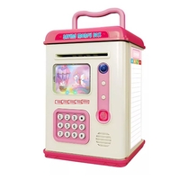 Set Pusculita pentru Copii, Flippy, Tip ATM, Parola cu Amprenta, 13.5 x 11.5 x 20 cm, Roz