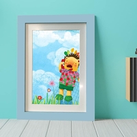 Rama Foto Flippy, cu Magnet, din Lemn, cu Spatiu Pentru Depozitare, Pentru Desene si Picturi A4, Sticla Securizata, Rama MDF, 21x30 cm, Albastru