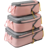 Set 3 Genti de Calatorie Flippy, Pentru Depozitare, Compresibile, 3 Dimensiuni, Mic, Mediu, Mare, Impermeabile, Fermoar Dublu, Roz