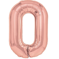Balon din Folie Metalizata Flippy, Figurina Cifra, Tema Aniversare 100 cm, Ambalaj Individual, Pai inclus, Umflare cu Aer sau Heliu, Coral, Rose, Cifra 0