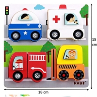 Jucarie Montessori, Flippy, Tip Puzzle 3D, din Lemn, +36 Luni, Model Masini, 18 x 18 x 1.5 cm, Multicolor