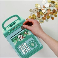 Pusculita pentru Copii, Flippy, pusculita pentru economii SMART BOX cu efecte sonore, Tip ATM, cu Parola cu Amprenta, din plastic, 20 x 13.5 x 11.5 cm Verde