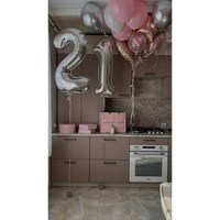 Balon din Folie Metalizata, Flippy, Figurina Cifra, Tema Aniversare 40 cm, Ambalaj Individual, Pai inclus, Umflare cu Aer sau Heliu, Argintiu, Cifra 2