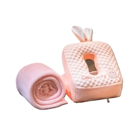 Set 2in1 Patura Microfibra si Perna din Spuma, Flippy, pentru Birou, Calatorii, Pauze, Model Iepuras, Microfibra, 1x1.7 m, 30x35x30 cm, Roz