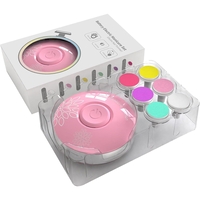 Set Pila Electrica cu Baterie, Flippy, pentru Copii si Bebelusi, din ABS, 6 Accesorii, Model cu Flori, 6.5 x 1.8 cm, Roz