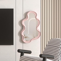 Oglinda de Perete, Flippy, Decorativa, pentru Baie, Dormitor, Sufragerie, Model Minimalist in Forma de Nor, 41x26 cm, Roz