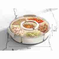 Cutie de Depozitare pentru Alimente, Flippy, cu 6 Compartimente, pentru Condimente, Fructe, Legume, cu Manere de Prindere, Rotativa 360 de Grade, Inchidere Ermetica, 32x8 cm, Alba