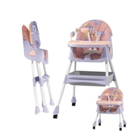 Scaun de Masa 2in1, Flippy, pentru Copii de la 6 luni - 5 Ani, Inaltime Reglabila, Centura in 5 Puncte, Tava de Masa, Roti cu Frana, Cos Depozitare, Jucarie Inclusa, 94 x 78 x 60 cm, Roz/Mov