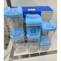 Set 6 Cutii de Depozitare Alimente, Flippy, 2 x 500ml, 2 x 800ml, 2 x 1200ml, Capac Albastru, din PP+PET, Inchidere Ermetica, Transparent