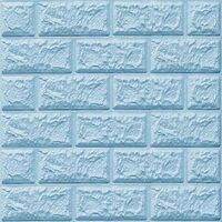 Set 10 Stickere de Perete, Flippy, Autoadezive, 70 x 77 cm, 3.5 mm Grosime, Suprafata Acoperita 5.3 mp, din PVC, Model Caramida, Albastru Deschis