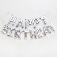 Set 13 Baloane Folie, Flippy, Tip Ghirlanda, Model Happy Birthday, 40 cm, Argintiu