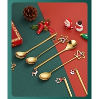 Set 4 Lingurite, Flippy, Tema Craciun, Model Carry The Merry, 4 Modele Tip Pandantiv cu Steluta, din Otel Inoxidabil, 19 x 16 x 2 cm, Multicolor