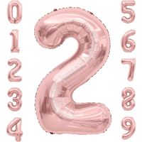 Balon din Folie Metalizata Flippy, Figurina Cifra, Tema Aniversare 80 cm, Ambalaj Individual, Pai inclus, Umflare cu Aer sau Heliu, Rose, Cifra 2