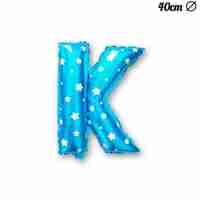 Balon Folie Metalizata Litera K, Flippy, 40 cm, Cu Imprimeu Stelute, Umflati cu Heliu sau Aer, Ambalaj Individual, Pai inclus, Albastru