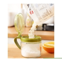 Recipient Condimente, Flippy, din Stilca, 180 ml, cu Maner si Lingurita, 8 x 9 cm, Capac Transparent, Verde