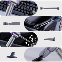 Aspirator Portabil Auto, Flippy, pentru Casa si Masina, 3 Viteze, Incarcator Tip-C cu Incarcare Rapida, Tub Prelungitor, 2000mAh, 7 Capete de Aspirare si Suflare, 21x20x6.5 cm, Argintiu Mov