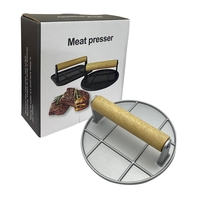 Presa Manuala pentru Carne, Flippy, din Aliaj de Aluminiu, Maner din Lemn, Presa pentru Burgeri, Usor de Curatat si Folosit, Rotunda, 16x16x6 cm, Gri