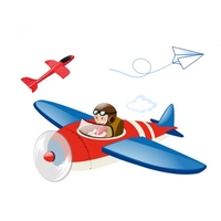 Pistol cu Lansator de Avion, Flippy, din Polistiren+Plastic, +3 Ani, Avion 24 cm, Lansare 10 m, cu Lumini, Albastru/Rosu