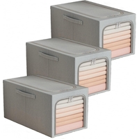 Cutie de Depozitare, Flippy, 49L, din In si Bumbac, Pliabila, Cadru din Otel, 47 x 35 x 30 cm, Albastru Fumuriu