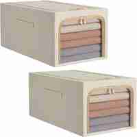 Cutie de Depozitare, Flippy, 49L, din In si Bumbac, Pliabila, Cadru din Otel, 47 x 35 x 30 cm, Kaki