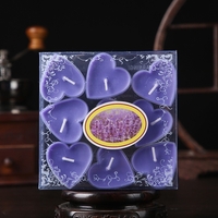 Set 9 Lumanari in Forma de Inima, Flippy, pentru Ziua Indragostitilor, Aroma de Lavanda, Ardere 3.5 h, din Parafina, 4 x 2 cm, Mov