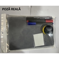 Set Agenda A5 Reutilizabila cu Pagini Tip Tabla, Agenda Pagini Albe cu Stergere Uscata, 3 Markere, 1 Burete și 1 Laveta de sters, Portabila, 24 x 16.5 cm, Coperta Piele, Maro