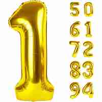 Balon din Folie Metalizata Flippy, Figurina Cifra, Tema Aniversare 80 cm, Ambalaj Individual, Pai inclus, Umflare cu Aer sau Heliu, Auriu, Cifra 1