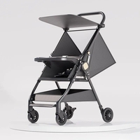 Carut Pliabil, Flippy, Usor, Compatibil cu Avionul, de Plimbat/Dormit, Parasolar, Cutie Depozitare, Tabla de Masa, 93 x 70 x 40 cm, Negru