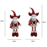 Figurina Decorativa, Pentru Craciun, Flippy, Ren, Picioare Telescopice, Inaltime Reglabila 44-54cm, Caciula cu Inimioare, Alb/Rosu