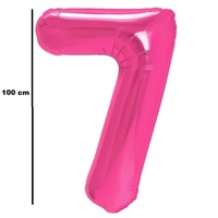 Balon din Folie Metalizata, Flippy, Figurina Cifra, Model 7, Tema Aniversare 100 cm, Ambalaj Individual, Pai Inclus, Umflare cu Aer sau Heliu, Roz