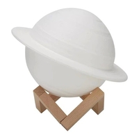 Lampa de Veghe, Flippy, Model Planeta Saturn, 3D, Lumina Alb Cald, Suport din Plastic, cu Baterii, 13 cm, Alb