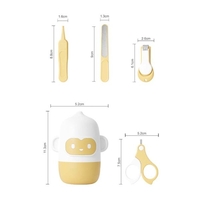 Set 4 Piese Ingrijire Unghii Bebelusi, Flippy, din ABS+Otel Inoxidabil, Cutie de Depozitare Tip Maimuta, de la 0 Luni, Galben